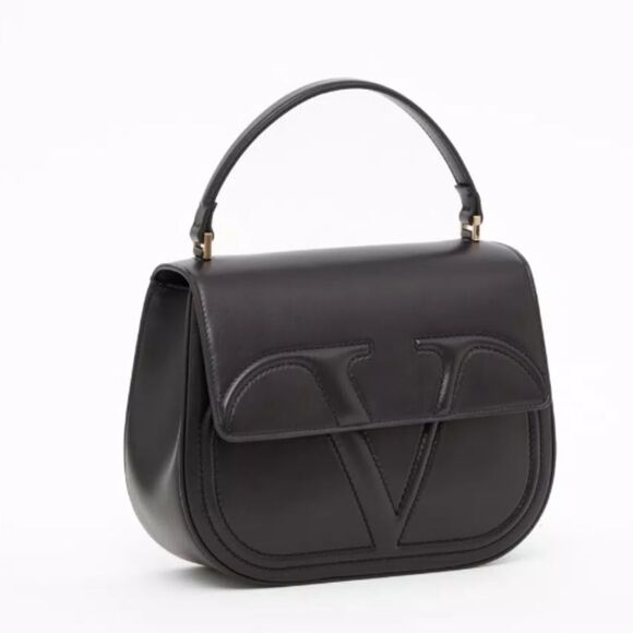 Valentino Handbags - Valentino Black Shoulder Bag with V Logo and Saddle Shape
